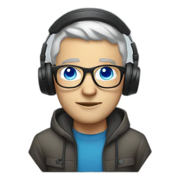 white man with blue eyes dj with headphones and round glasses sticker