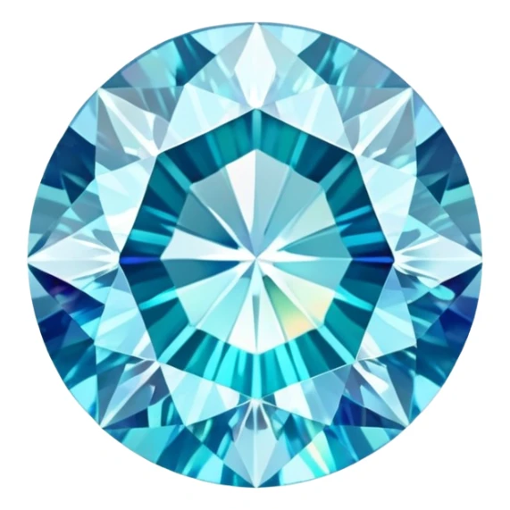 round cut aquamarine gem with delicate blue color, holographic rainbow fire, and brilliant facets sticker