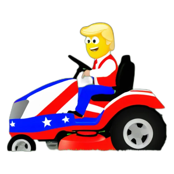 president Trump riding red white and blue colored lawnmower sticker