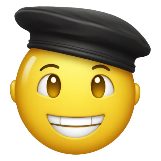 round yellow face with black beret, smiling,  one teeth, unkempt sticker