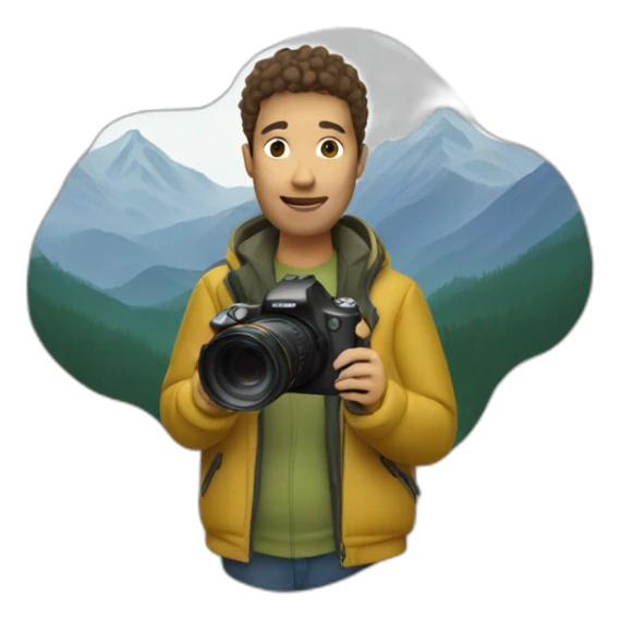 Person in oliv jacket with camera on mountain sticker