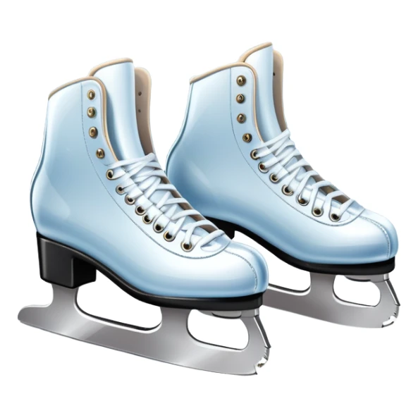An icon featuring a pair of elegant figure skates resting on scratched ice in the center of an ice stage. The background shows distant spectator stands, with soft spotlights highlighting the skates. Transparent background emphasizes the quiet beauty of the scene. sticker