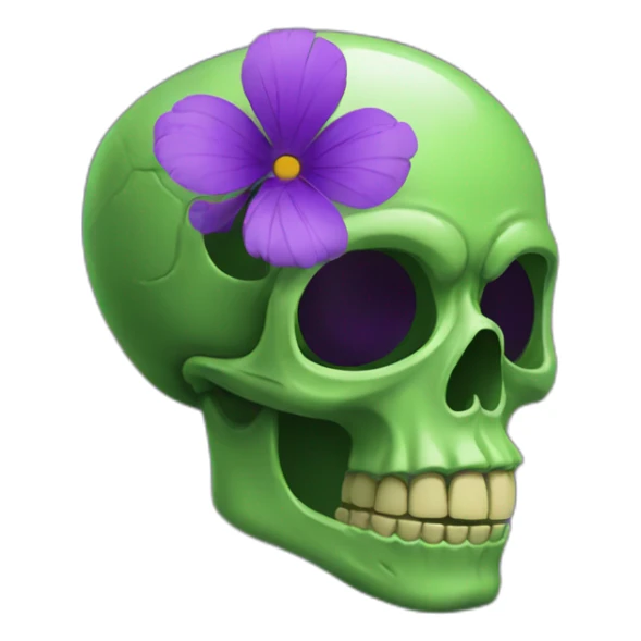 Green skull with purple flower coming out from eye socket sticker