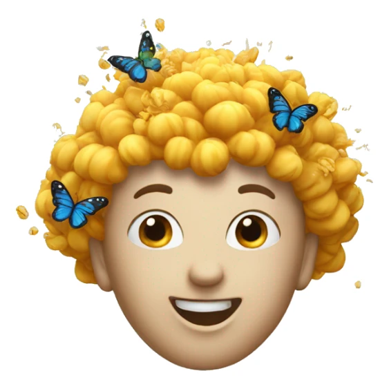 standard exploding head emoji but smiling and with butterflies going out of head sticker