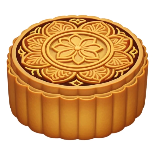 Mid-Autumn Festival mooncake with decorative pattern on top, simplified emoji style with bold outlines and bright colors, cartoon style round pastry with filling sticker