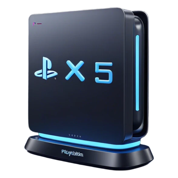 Clash of Clans aesthetic: Cinematic Playful PlayStation 5 Console Portrait Emoji, rendered in a 3D vector-style similar to standard emojis with minimal shading and bold, simplified shapes. A compact, distinct form with signature details, softly glowing with a cutting-edge console technology charm. Simplified yet unmistakably iconic, highly detailed and consistent, glowing with a soft radiance and high shine. Stylized with a touch of technological advancement and a soft glowing outline, capturing the essence of a beloved gaming relic with a friendly, playful manner! sticker