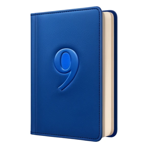 Dark blue book with a number "9" in the cover sticker