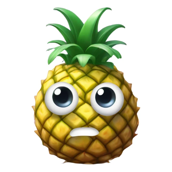 3D elegant shy pineapple  🍍 with big shiny eyes. The pineapple is confused ☺️ sticker