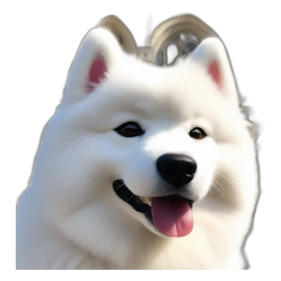 happy samoyed in front of reims' cathedral sticker