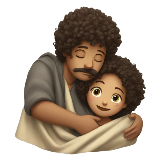 Boy with a moustache hugs a girl with curly hair , under a blanket sticker