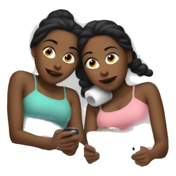 2 girls laying in bed playing with phones  sticker