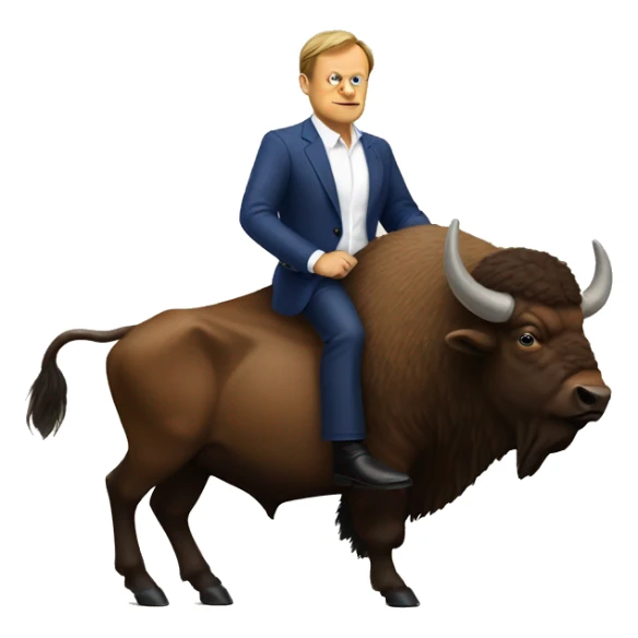 donald tusk riding on an european bison sticker