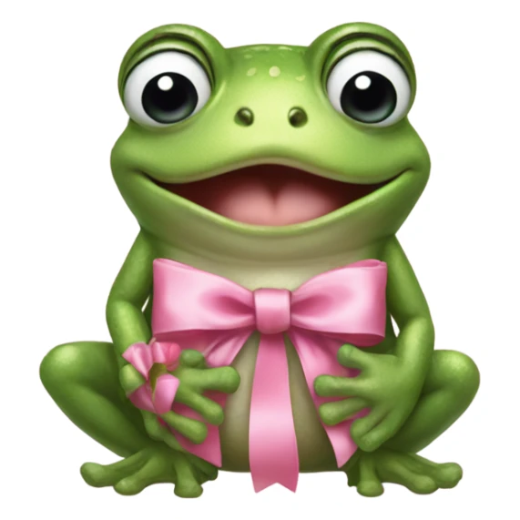 Frog wearing pink satin bow on his head holding a small teddybear in his hands sticker