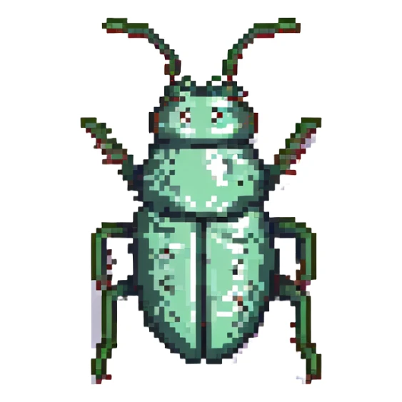 pixel art katydid, simplified green insect with antennae sticker