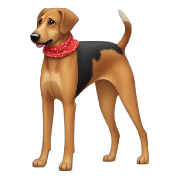 coonhound and German shepherd mix dog wearing small plain red bandana and walking left sticker