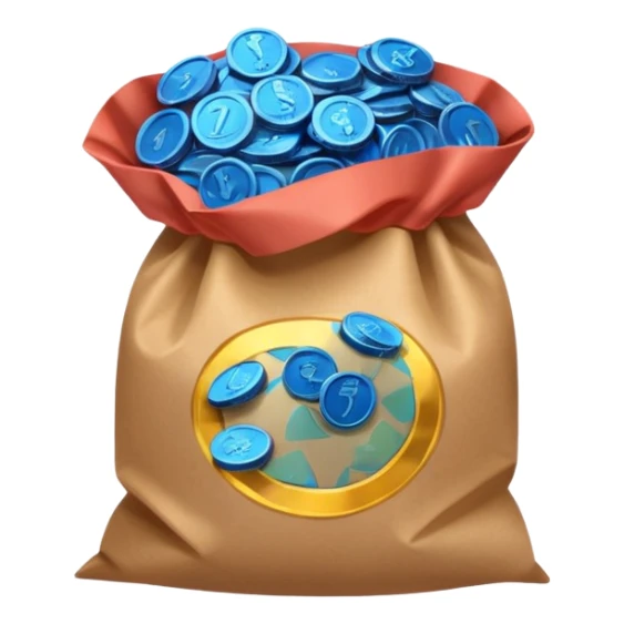 brown bag of blue coins sticker