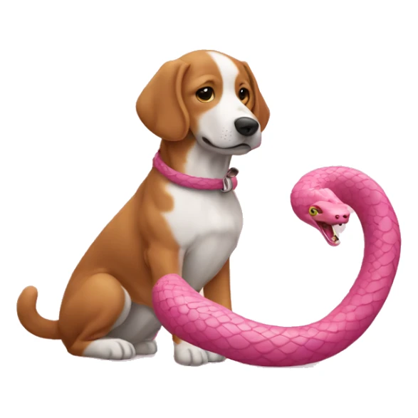 Un chien et un serpent rose joue sticker