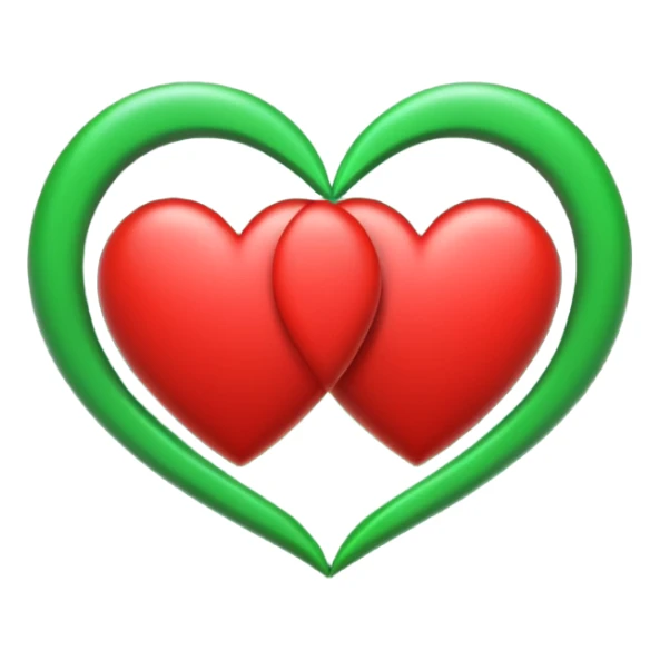 two hearts orbiting around each other like binary stars. one is red, the other is green sticker