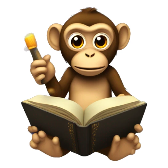 Monkey reading a bible with sparks and pretty stuff coming out sticker
