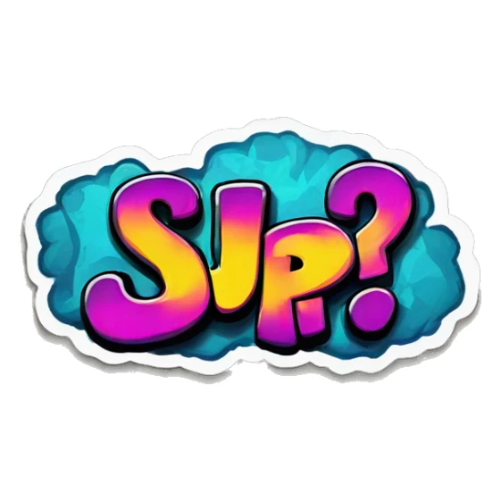 **A sticker "SUP ?", a graffiti-style logo with bright colors on a solid background, created as vector art.  sticker