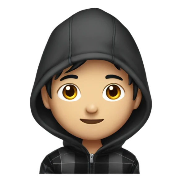 Asian boy wearing red checkered gloves on hands and black hoodie sticker