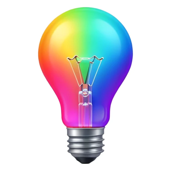 Generate a high-quality image of a glowing neon light bulb, bright vibrant colors, realistic glow effect, smooth gradient colors, no human figures, no facial features, no brand markings, simple dark background, high-reso
 sticker