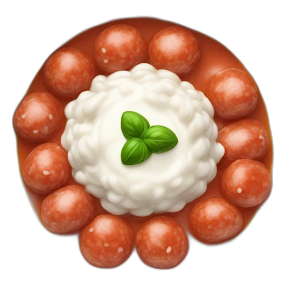 Plein de rondelles de saucisse mélanger à de la sauce tomate sur du riz blanc dans un petit bol sticker