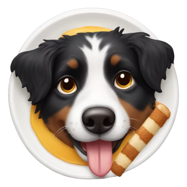 Small black australian shepherd dog eating dessert  sticker