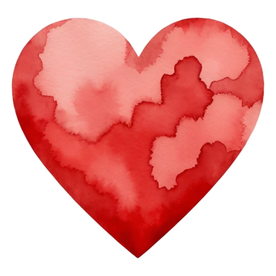 minimalist watercolor heart icon, monochromatic red washes, soft bleeding edges, on textured white paper, serene and emotional, perfect for app icon, transparent background, flat lay --style raw --stylize 150 sticker