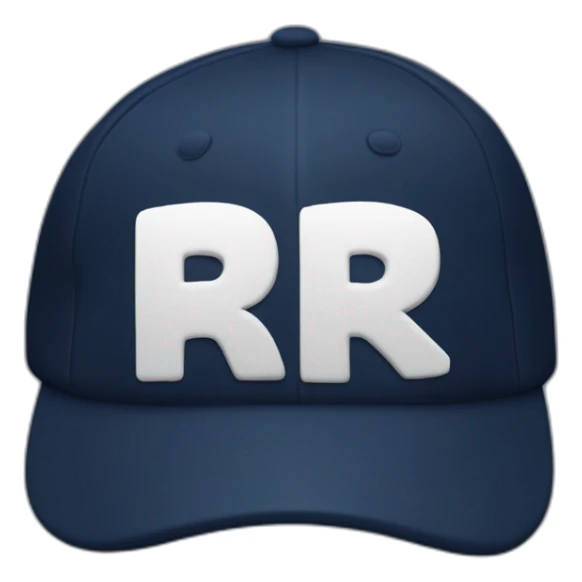a navy baseball cap with a small white letter R on the front, seen from en face sticker
