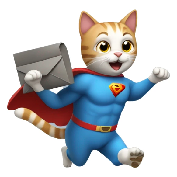 super hero cat that is flying and holding a mailbox sticker