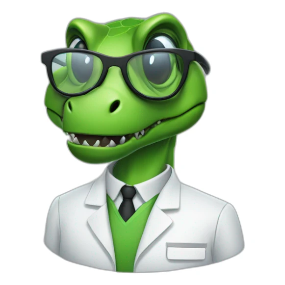 green female t-rex head in lab uniform and black glasses sticker