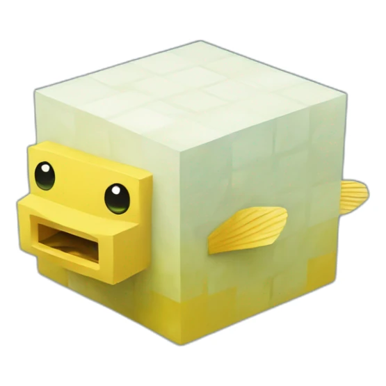 one silly big cube yellow fugu fish in minecraft style sticker