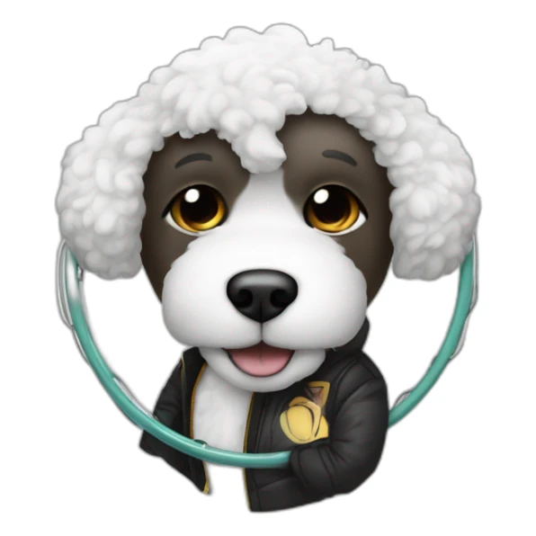 rapper-with hoop-white skin-black hair-beard-bichon dog-white-smile sticker