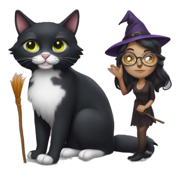 witch with eyeglasses with dark hair ith cat sticker