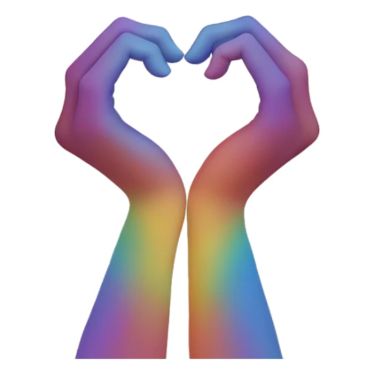 two hands coming together in a heart shape.The hands can be different skin tones to emphasize inclusivity and diversity. The background could have a subtle rainbow gradient to represent harmony and positive vibes. sticker