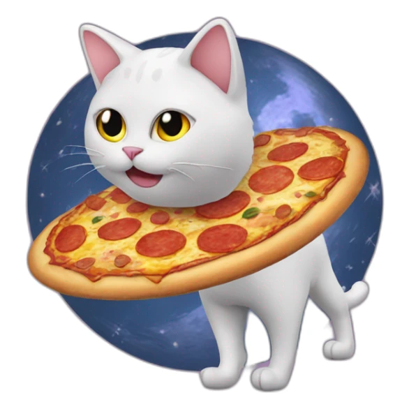 cat walking on moon with boots made of pizza sticker