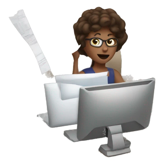 woman with multiple arms filling out paperwork and working on a computer sticker