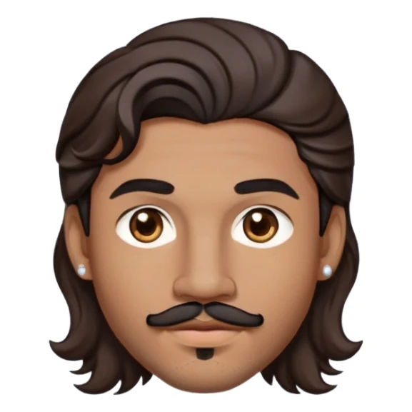 Young man with medium brown skin, mixed-race ethnicity, MUCH longer wavy dark brown hair with a center part, mustache separated from goatee, medium brown eyes, very small diamond stud earrings in both ears, head only floating face with NO shoulders or torso visible at all sticker