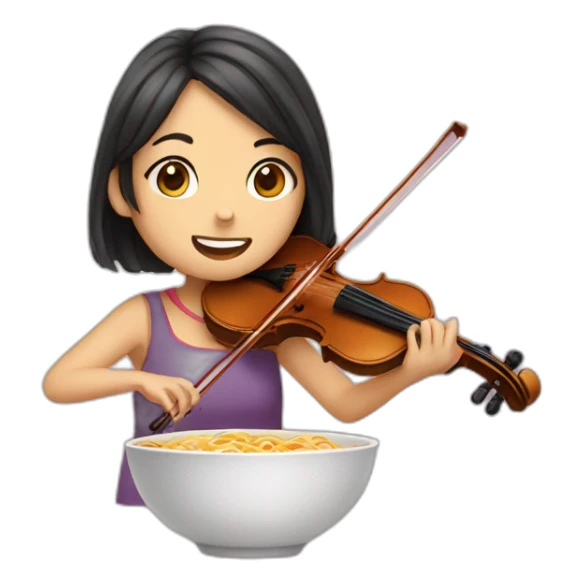 girl playing violin and eating ramen sticker