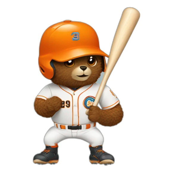 un animal castor bateando con uniforma de béisbol color naranja sticker