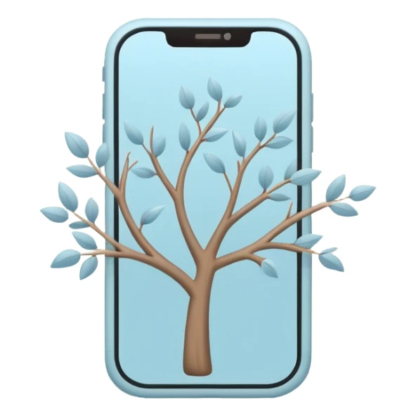 phone icon, pastel blue color, decorated with small tree branches sticker