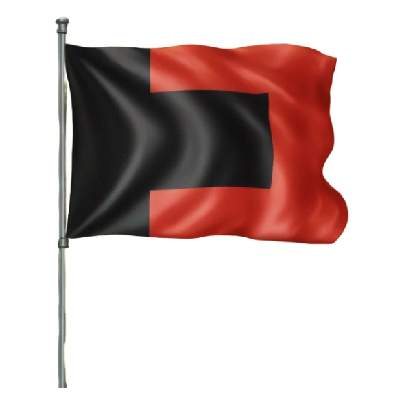 "A black and red rectangle with a medium sized yellow circle in the middle flag sticker