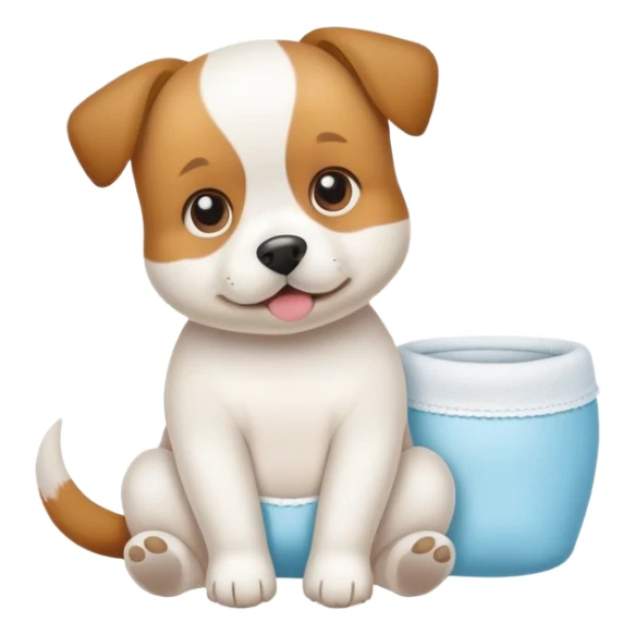 dog learning to wear a diaper, potty training sticker