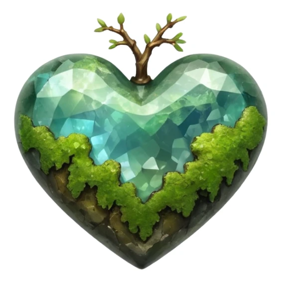 mossy heart shaped natural opalescent crystal rock sticker