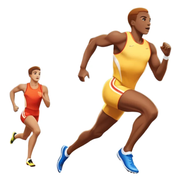 An icon featuring a vibrant stadium with cheering fans, bright lights, and a clear sky. an athlete sprinting on a track, with powerful strides and determination. The athlete's motion is dynamic, emphasizing speed and competition. sticker