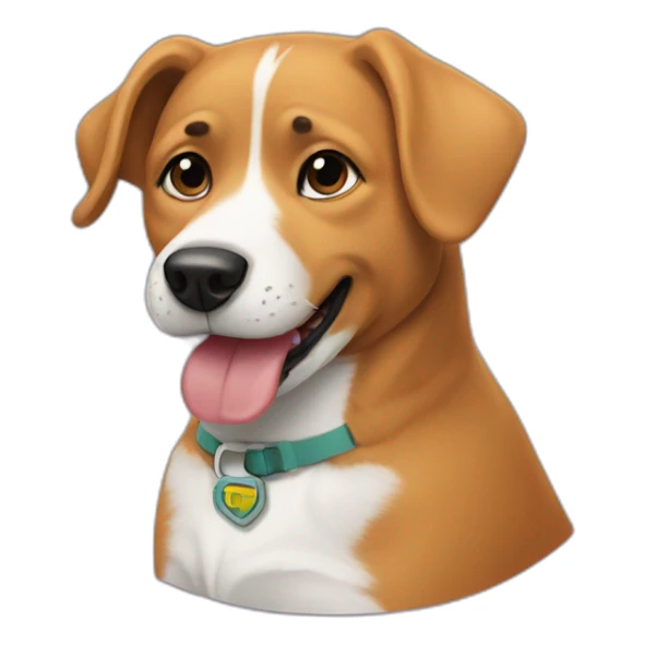 dog with t-shirt on with ry logo sticker