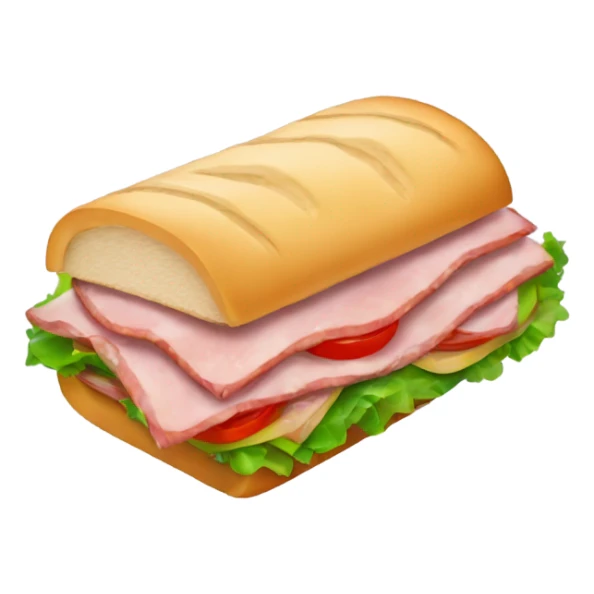 a big sandwich with ham, and vegetables, tomato, salad, cumcumber sticker