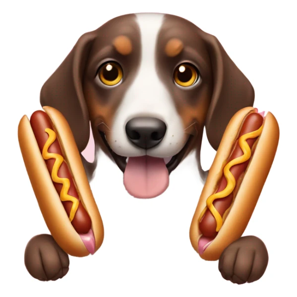 Smiling Hot dog holding a dog sticker
