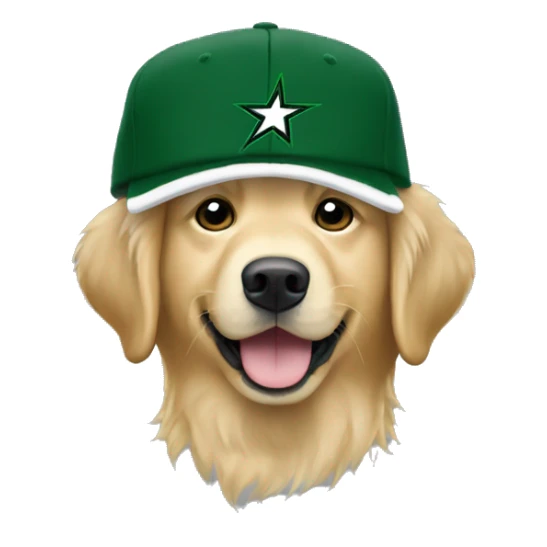 Golden retriever wearing dallas stars winter hat sticker